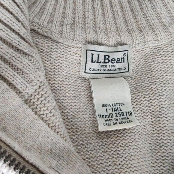 Vintage LL Bean Men's Size Large Beige Heavy Knit  1/4 Zip Pullover Warm Sweater - Picture 4 of 10